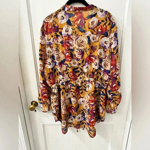 Dalin Plus Size Laganlook Sheer Foral‎ Top 2XL
